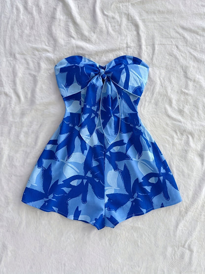 Combinaison Short Femme Style Été Sans Bretelles à Imprimé Floral Élégant