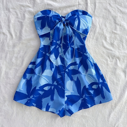 Combinaison Short Femme Style Été Sans Bretelles à Imprimé Floral Élégant