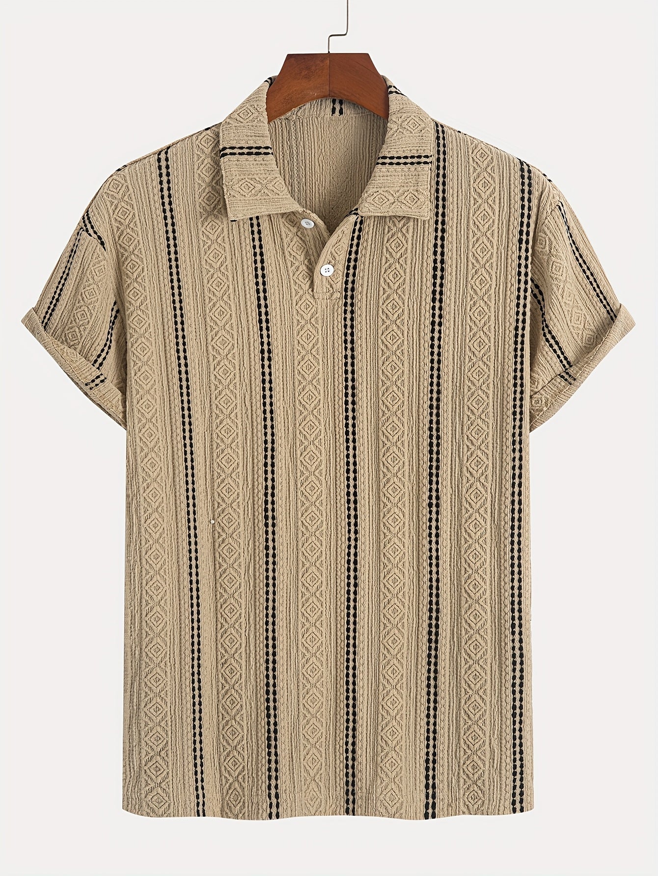 Chemise à manches courtes pour homme style polo rayures et motifs géométriques élégants