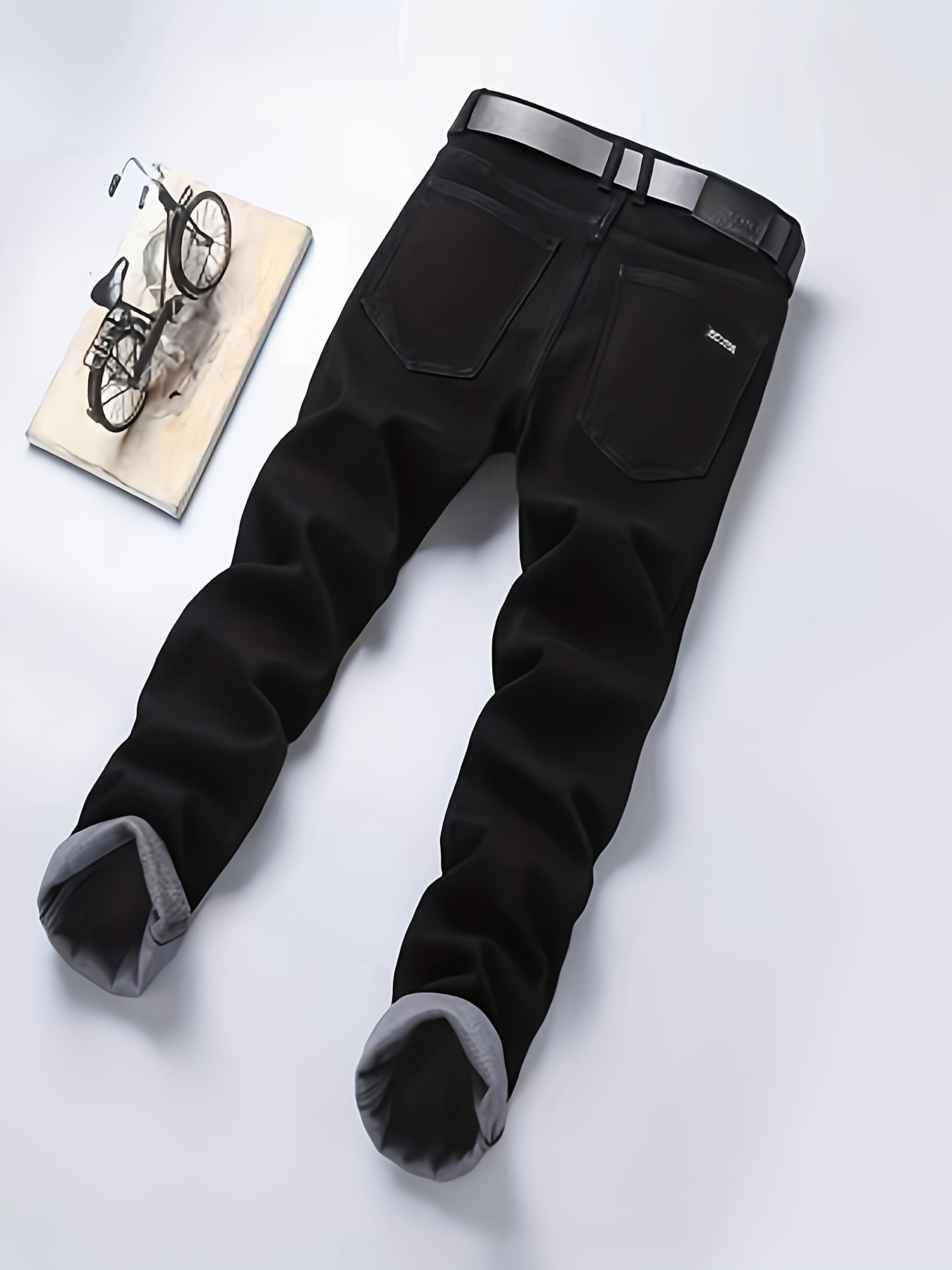 Pantalon Homme Noir Coupe Droite avec Ceinture Détachable Style Décontracté