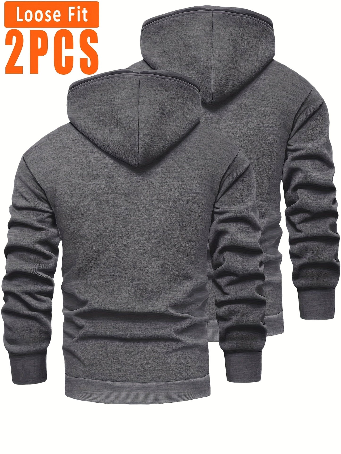 Lot de 2 Hoodies Homme Doublés Polaire Ajustement Ample avec Capuche et Poche Kangourou