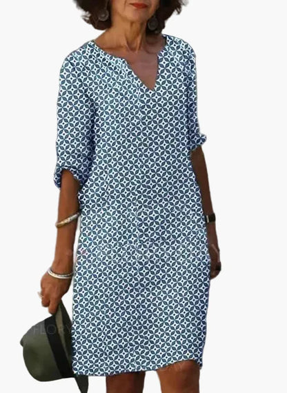 Robe décontractée d'été pour femme style géométrique manches 3/4 - Chic et confortable