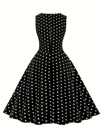 Vestido vintage sin mangas con lunares para mujer, estilo retro acampanado, ideal para el verano y ocasiones especiales