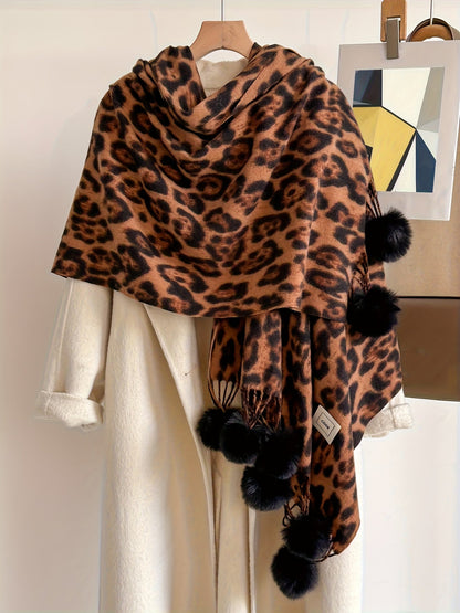 Écharpe large motif animalier avec pompons pour femme