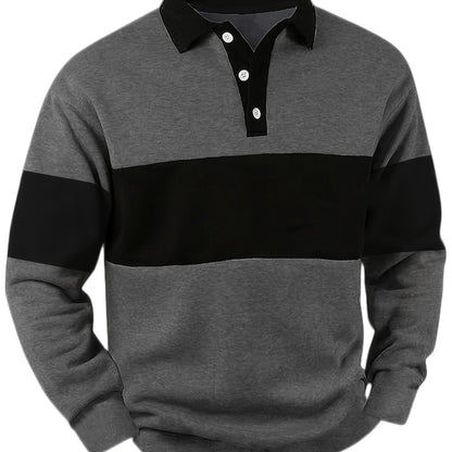 Polo à manches longues homme bicolore rayé col noir