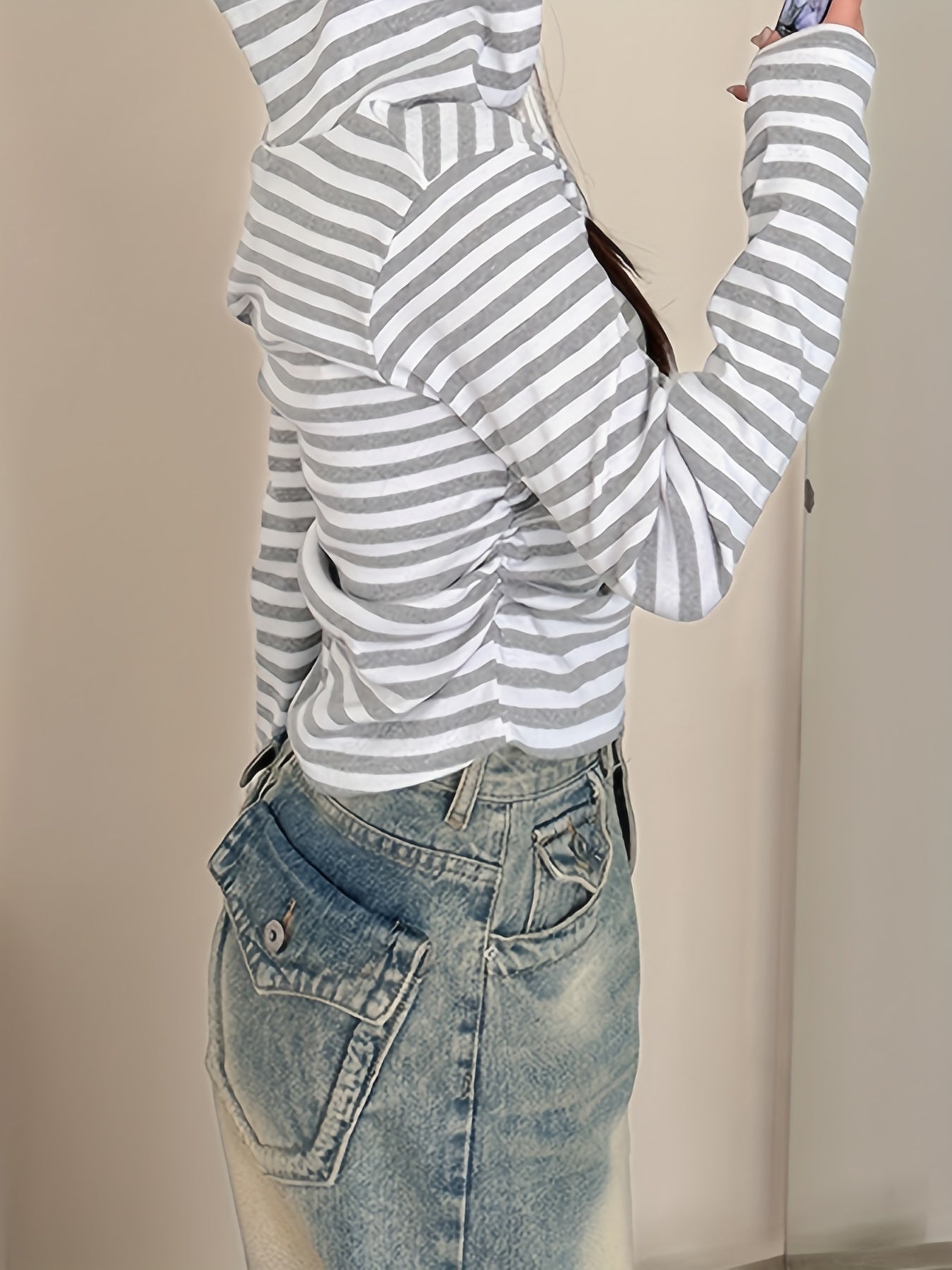Haut rayé femme manches longues col V boutonné