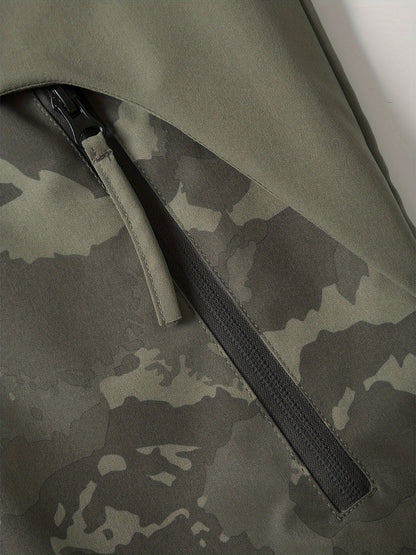 Veste Homme Camouflage Vert à Capuche et Fermeture Éclair