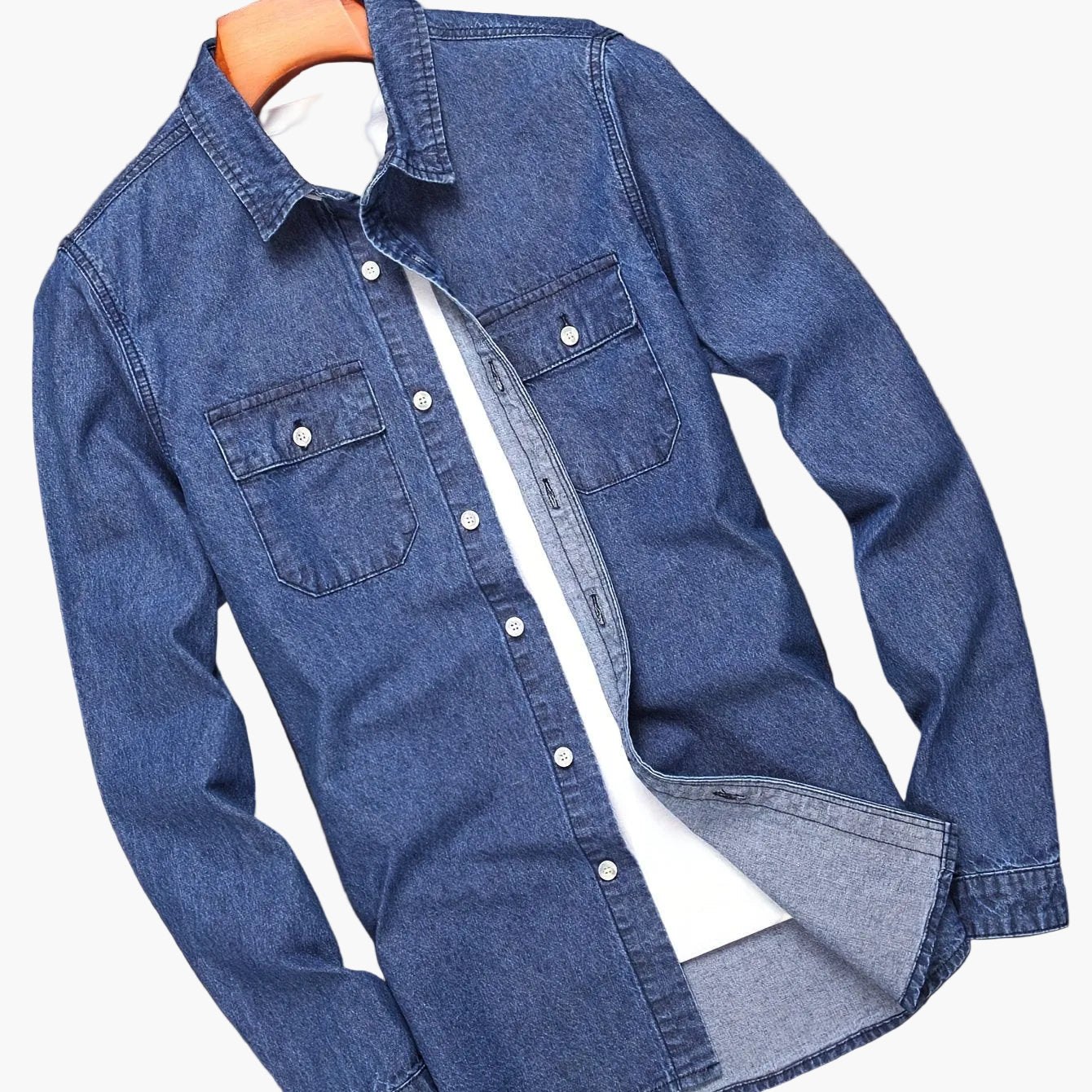 Chemise casual homme à manches longues style denim – Idéale pour le week-end et la mi-saison