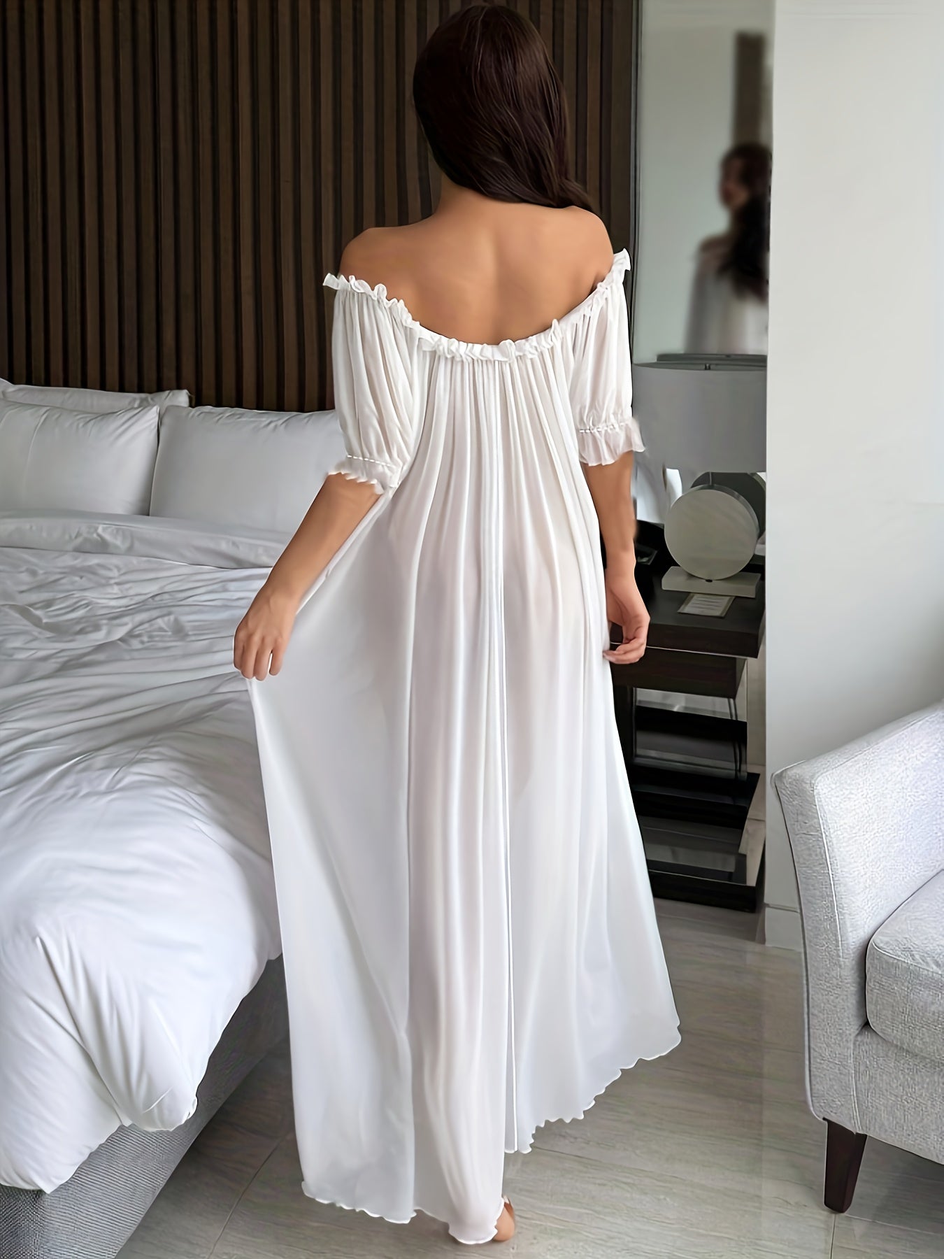 Chemise de nuit longue élégante à épaules dénudées pour femme, style romantique, usage quotidien ou détente