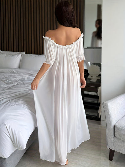 Chemise de nuit longue élégante à épaules dénudées pour femme, style romantique, usage quotidien ou détente