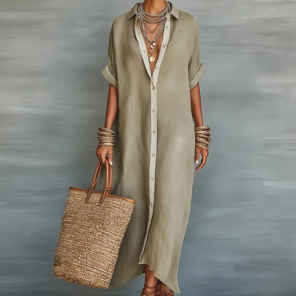 Robe Chemise Longue Décontractée Femme Style Bohème Élégant Été
