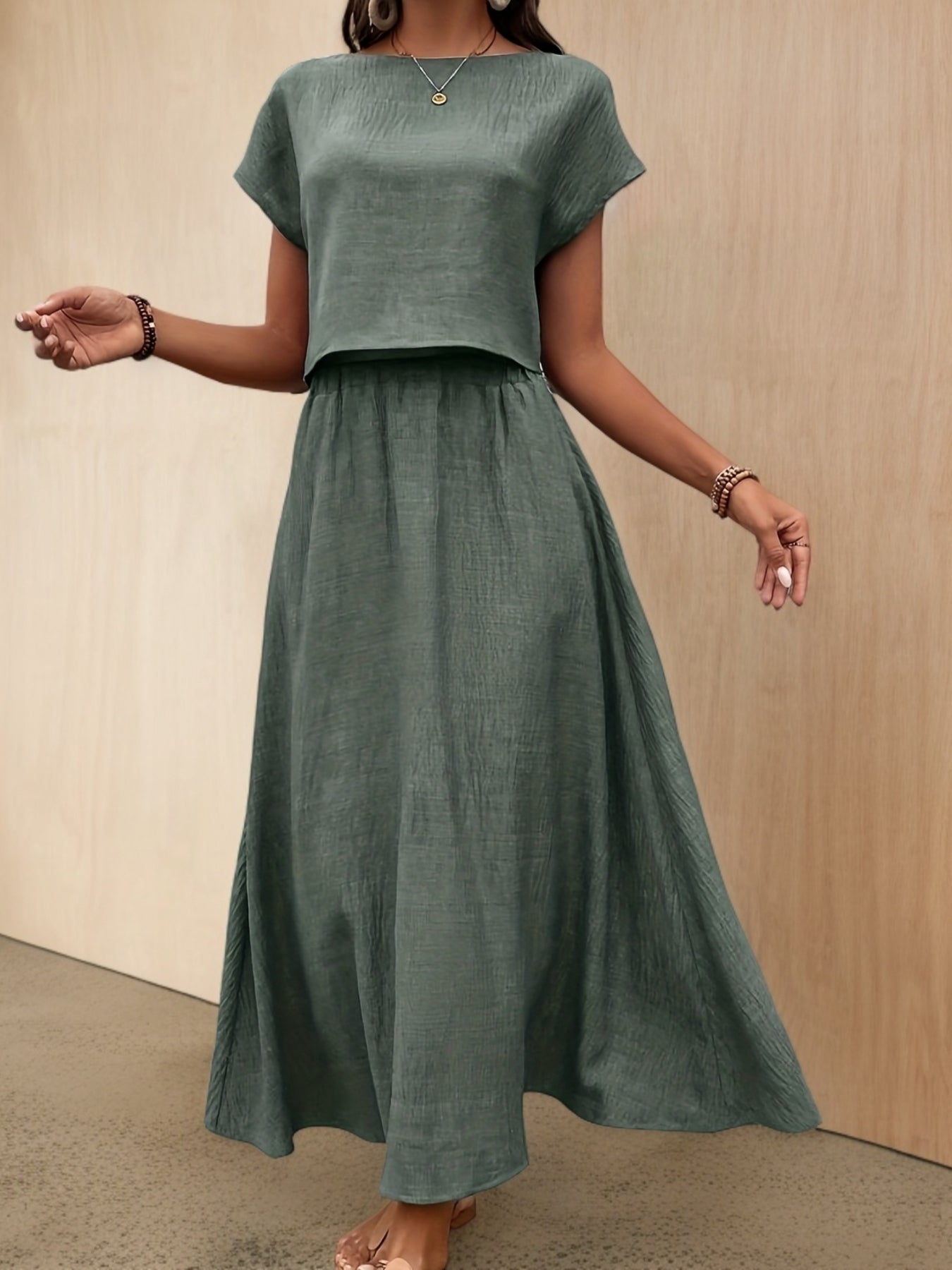 Ensemble deux pièces femme chic style bohème – Top court et jupe longue fluide