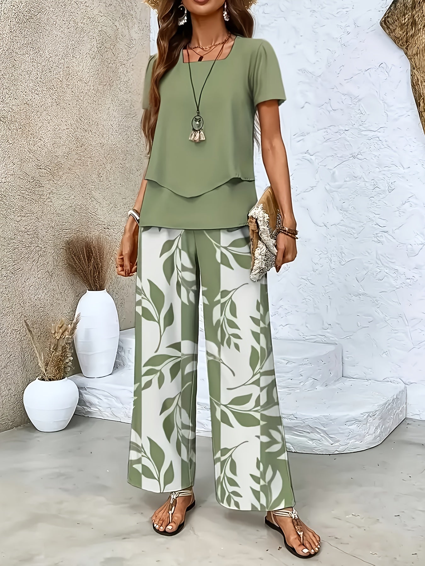 Ensemble élégant pour femme à manches courtes style décontracté chic avec pantalon large imprimé floral