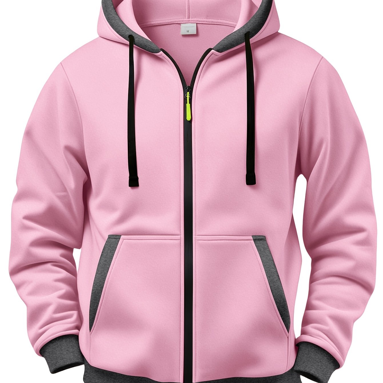 Sweat à Capuche Zippé Bicolore Homme avec Poches Kangourou et Cordon de Serrage