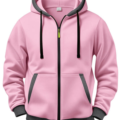 Sweat à Capuche Zippé Bicolore Homme avec Poches Kangourou et Cordon de Serrage