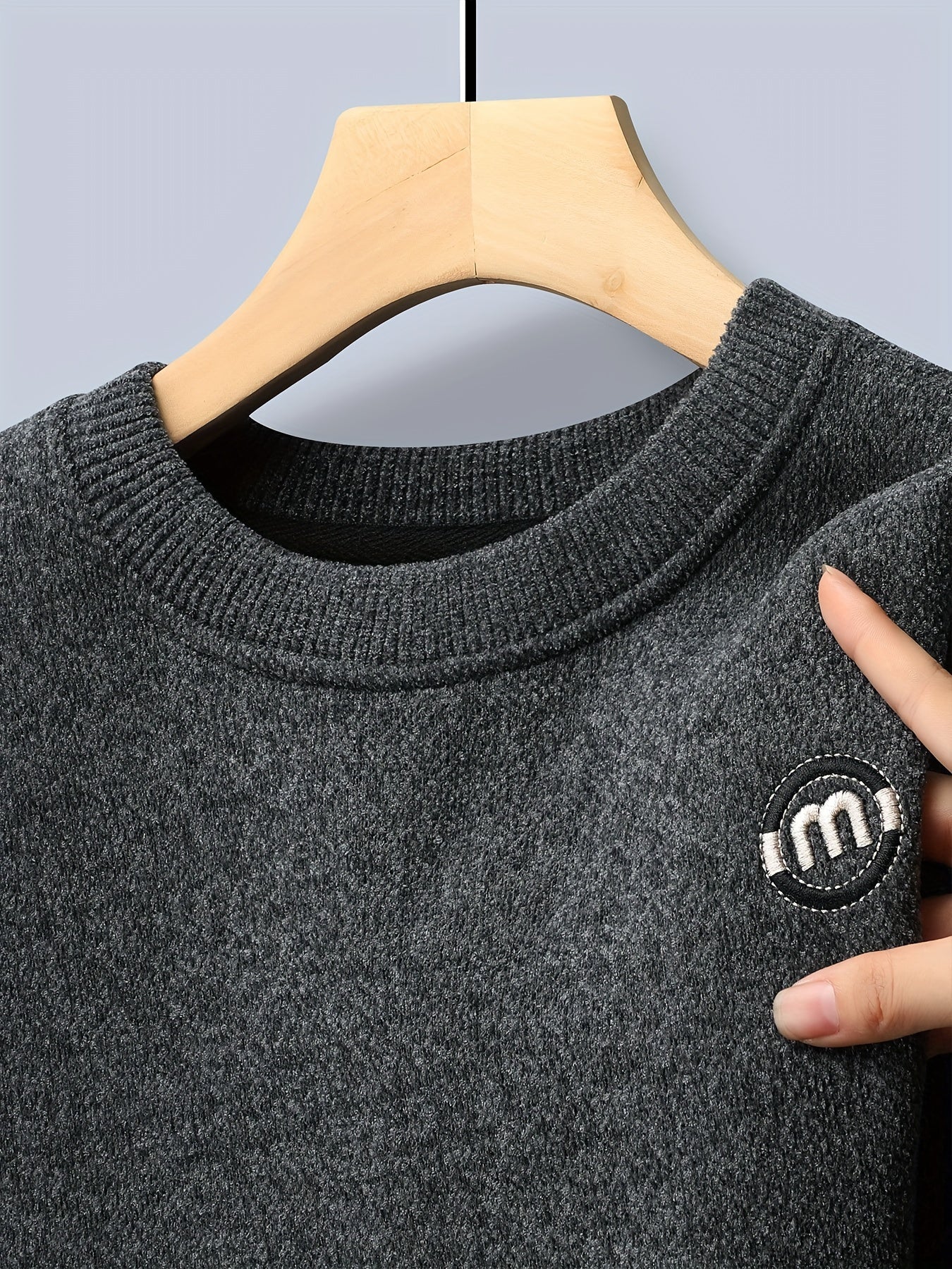 Sweat-shirt polaire homme à col rond, doublure chaude et côtelée, pull uni décontracté