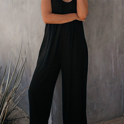 Mono holgado casual para mujer estilo verano con tirantes finos y bolsillos – Look chic y cómodo para vacaciones o ciudad