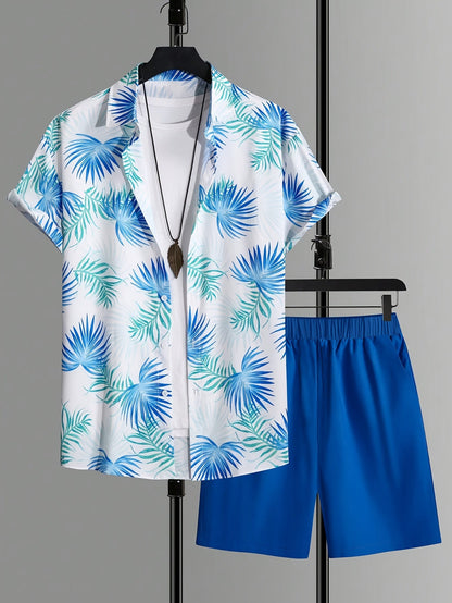Ensemble d'été décontracté homme style tropical – Chemise manches courtes et short – Idéal plage et vacances