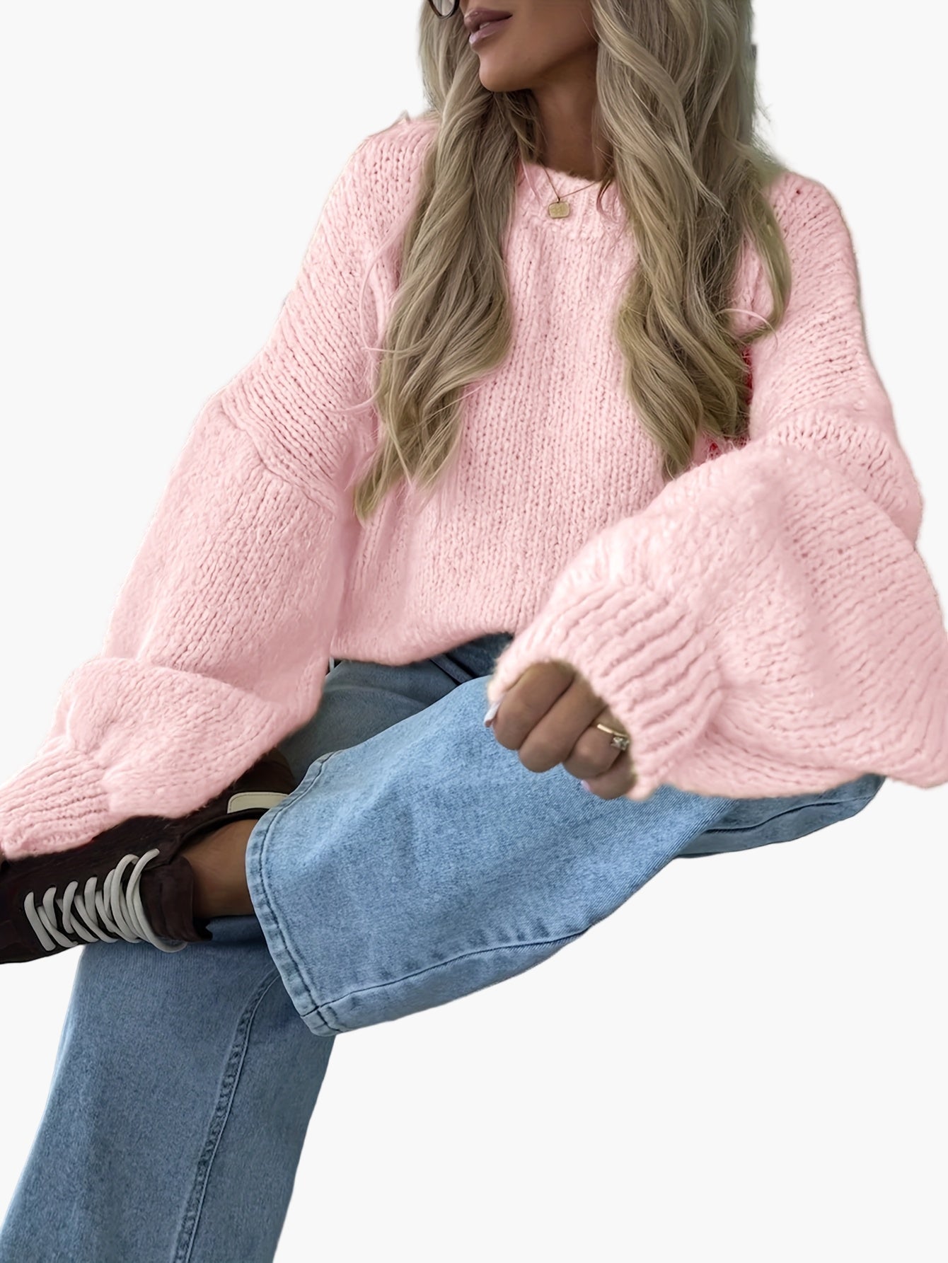 Jersey casual mujer mangas abullonadas estilo urbano otoño invierno
