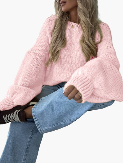 Jersey casual mujer mangas abullonadas estilo urbano otoño invierno