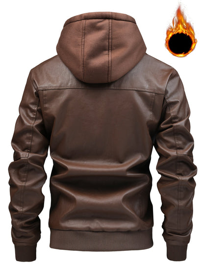 Blouson aviateur homme marron avec capuche amovible et doublure chaude