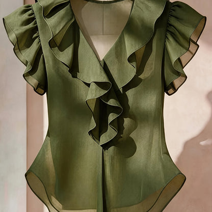 Blouse Femme Élégante à Volants Style Romantique pour Tenue Chic et Bureau