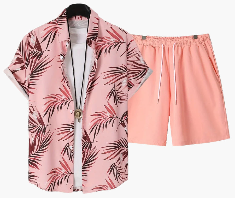 Afslappet sommeroutfit til mænd - Skjorte med palmeprint & shorts - Strand- og feriestil