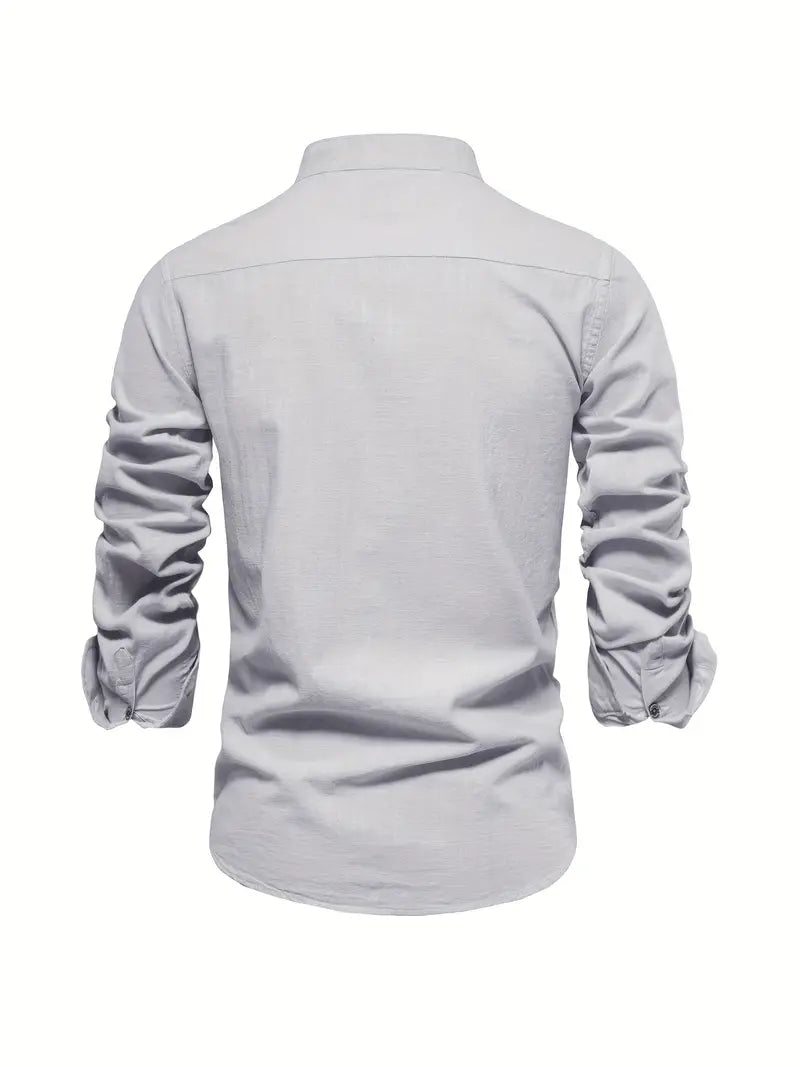 Herreskjorte med mao-krave og lange ærmer, elegant casual businessstil