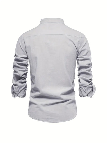 Herreskjorte med mao-krave og lange ærmer, elegant casual businessstil