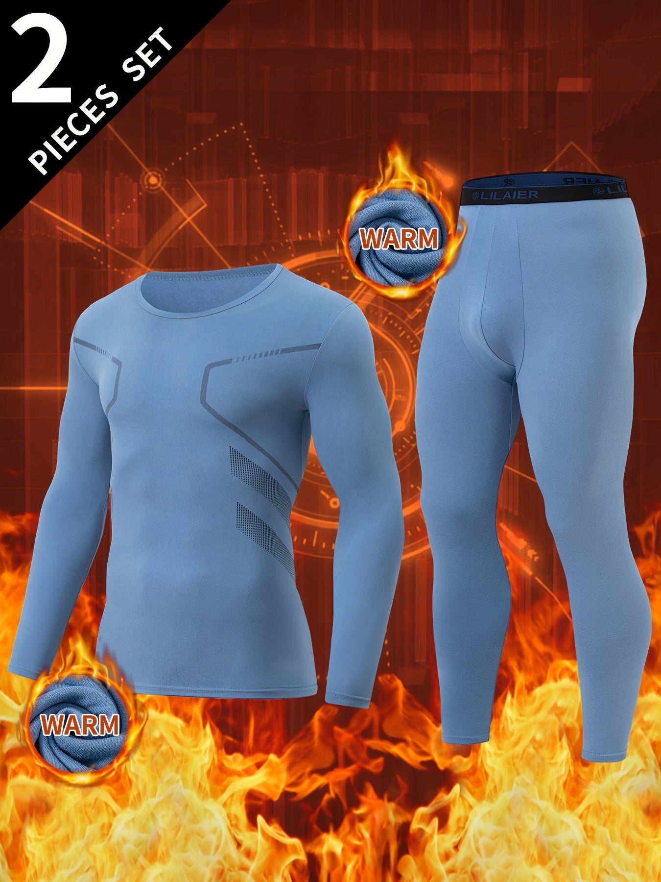 Ensemble Homme Thermique 2 Pièces Manches Longues et Legging Sport Couleur Unie