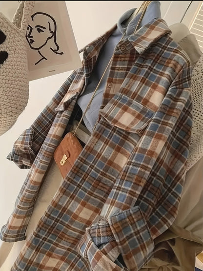 Surchemise à carreaux oversize Femme marron beige bleue décontractée