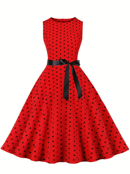 Vestido vintage sin mangas con lunares para mujer, estilo retro acampanado, ideal para el verano y ocasiones especiales