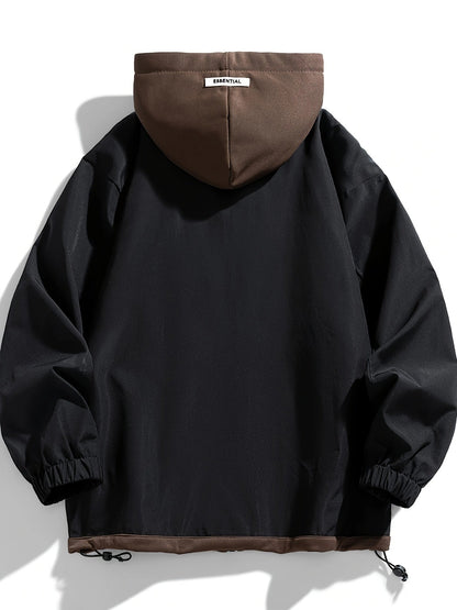 Veste Homme Coupe-Vent avec Capuche Intégrée Amovible Style Décontracté Noir Marron