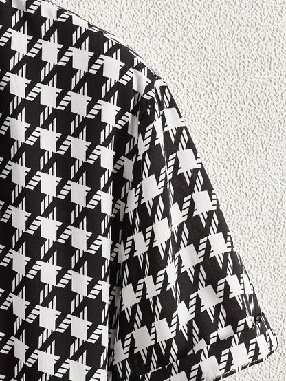 Camisa de Resort de Manga Corta con Estampado Geométrico para Hombre - Estilo Urbano Casual