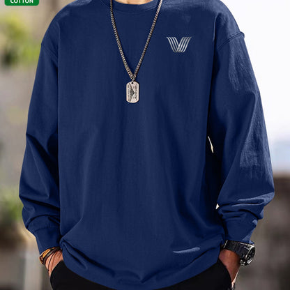 T-shirt Homme Manches Longues Uni Col Rond Ample Décontracté