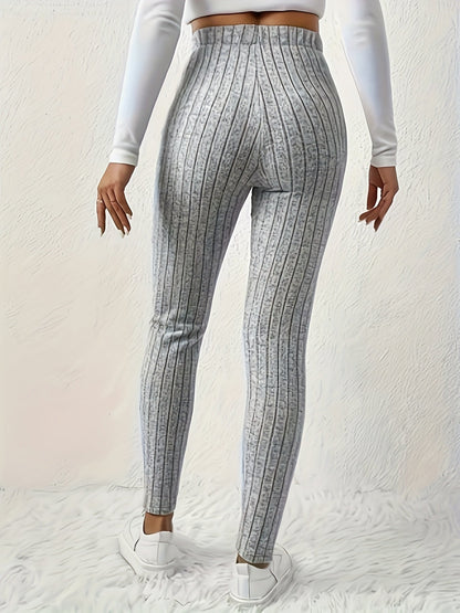 Legging côtelé gris clair taille haute avec détail papillon