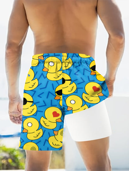 Herren-Badeshorts mit gelbem Entenmotiv, lustiger Stil für Pool und Strand  