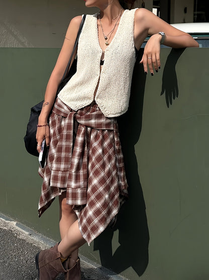 Asymmetrical plaid shirt-style skirt for women – Urban and casual trend