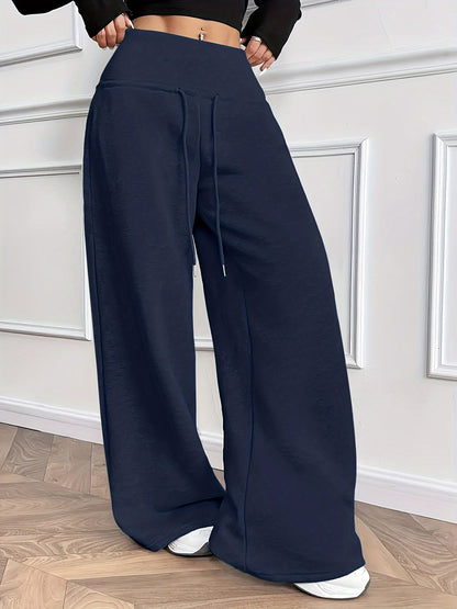 Pantalon large fluide taille haute avec cordon de serrage Femme