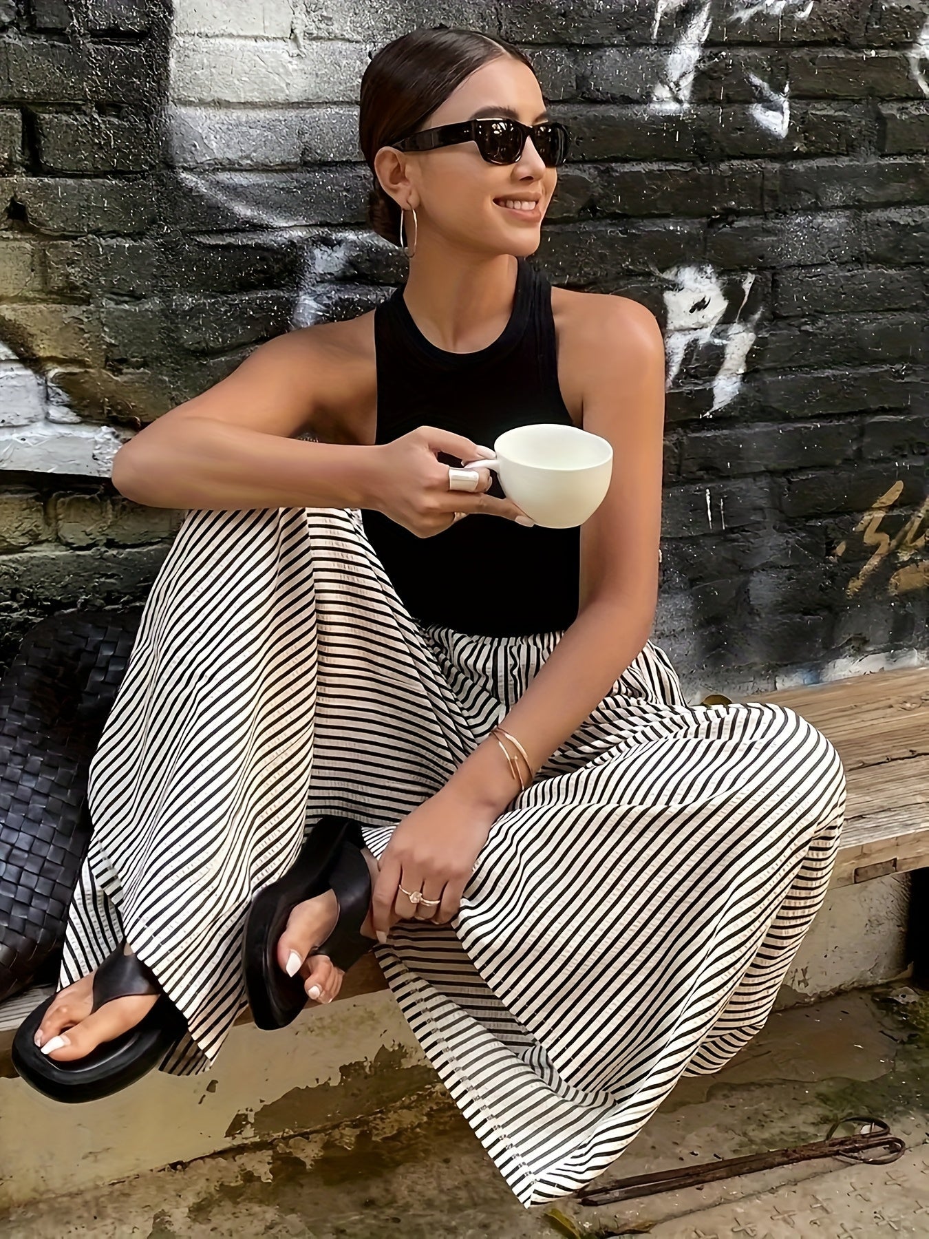Pantalon large à rayures pour femme, style élégant et décontracté, idéal pour le printemps et l'été