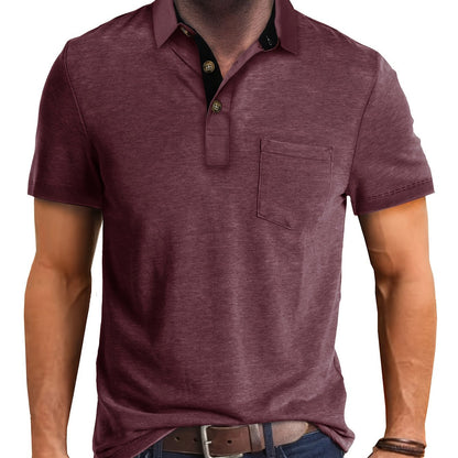 Polo décontracté pour homme à poche poitrine, style élégant pour usage quotidien ou bureau