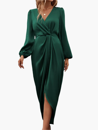 Elegant aftenkjole med slå-om design til kvinder, chic draperet stil til festlige lejligheder