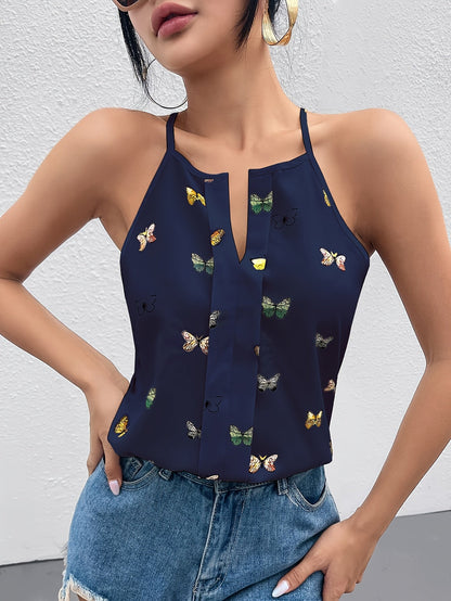 Top femme élégant style débardeur à imprimé papillons pour l'été
