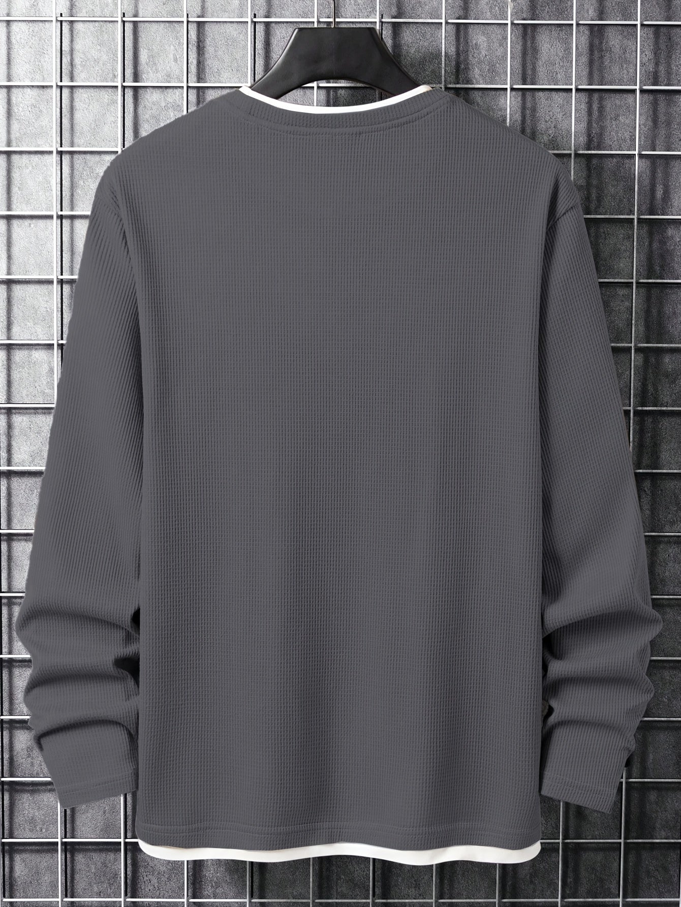 T-shirt Homme Manches Longues Texture Gaufrée Col Rond