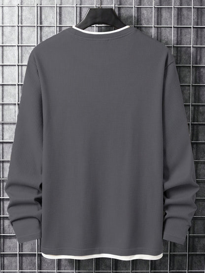 T-shirt Homme Manches Longues Texture Gaufrée Col Rond