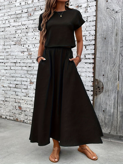 Ensemble deux pièces femme chic style bohème – Top court et jupe longue fluide