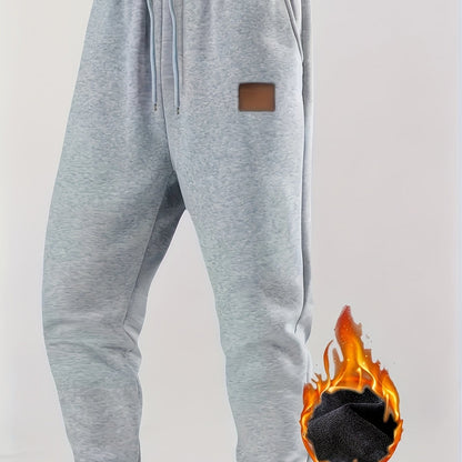 Pantalon de jogging homme doublé chaud, coupe droite, taille élastique et cordon de serrage