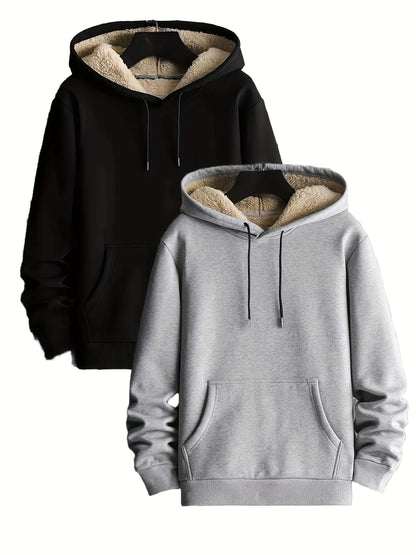 Lot de 2 Hoodies Chauds Homme avec Capuche Doublée en Polaire et Poche Kangourou