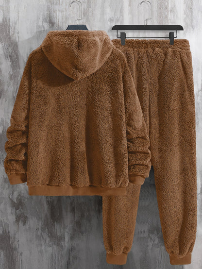 Ensemble Homme Loungewear Molleton Capuche et Pantalon Teddy Poil Long