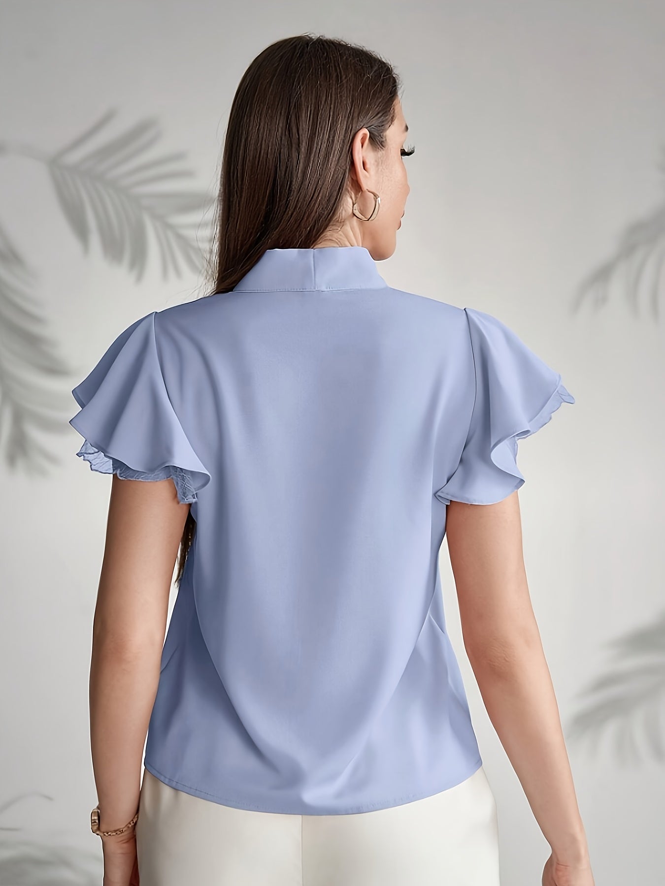 Elegant Women's Blouse with Butterfly Sleeves and Bow Tie – Chic Style for Office and Outings